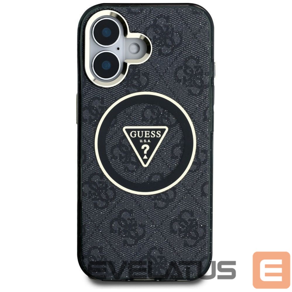 Aizmugurējais vāciņš Guess - GUESS case for IPHONE 16 compatible with MagSafe GUHMP16SHG4PRTGK (IML Metal Glitter 4G Circle Triangle) black Black