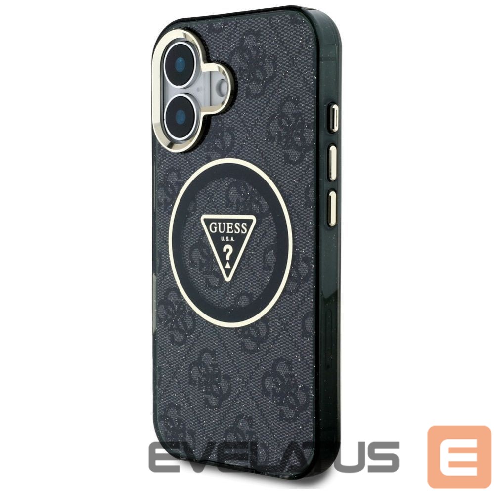 Aizmugurējais vāciņš Guess - GUESS case for IPHONE 16 compatible with MagSafe GUHMP16SHG4PRTGK (IML Metal Glitter 4G Circle Triangle) black Black