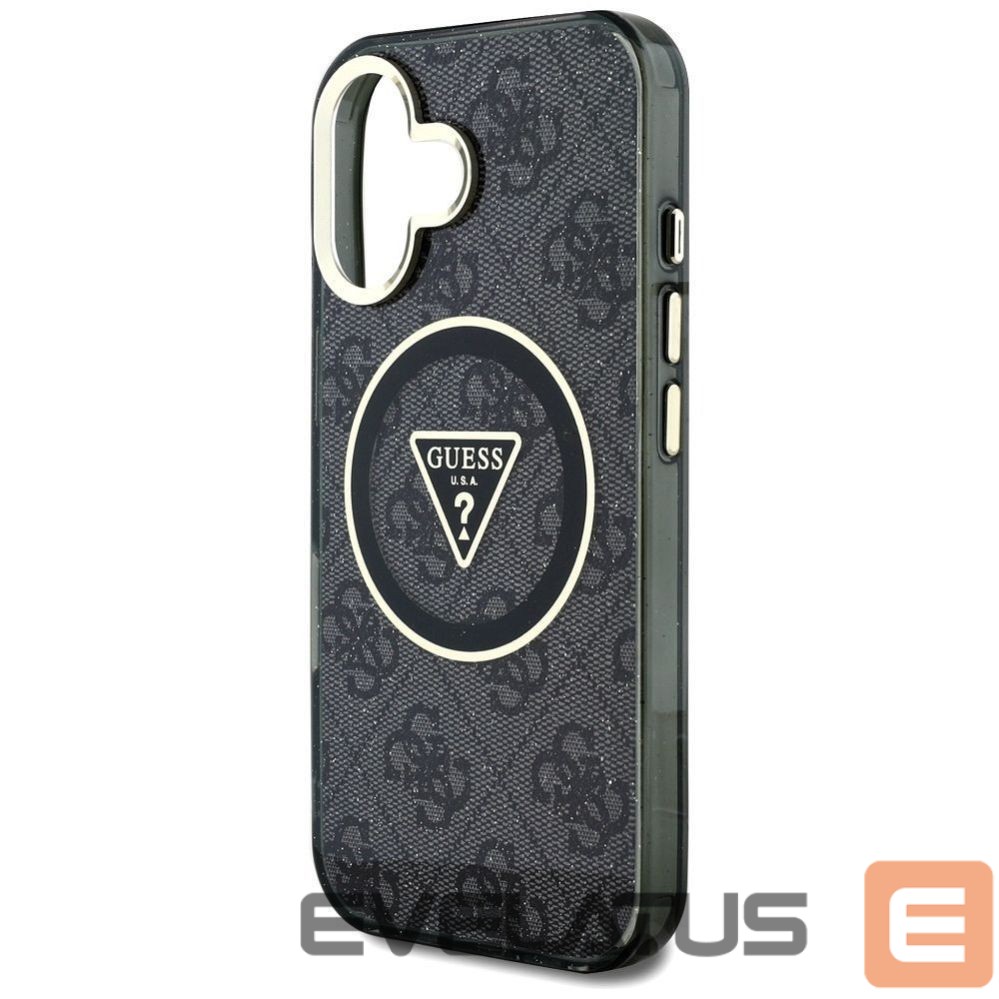 Aizmugurējais vāciņš Guess - GUESS case for IPHONE 16 compatible with MagSafe GUHMP16SHG4PRTGK (IML Metal Glitter 4G Circle Triangle) black Black