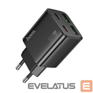 Adapteris Hoco  Phone charger Hoco 2 x USB C + 2 x USB A QC3.0 PD 3A 30W N56 black 