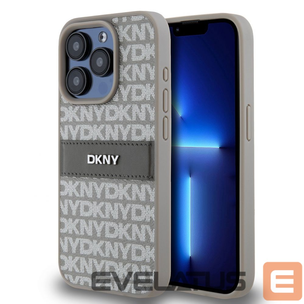 Aizmugurējais vāciņš DKNY - DKNY PU Leather Repeat Pattern Tonal Stripe Case for iPhone 15 Pro Beige