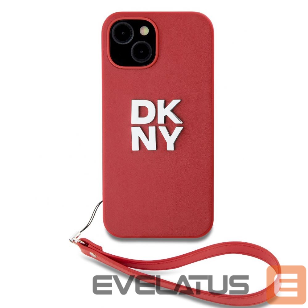 Aizmugurējais vāciņš DKNY - DKNY PU Leather Stack Logo Wrist Strap Case for iPhone 15 Red