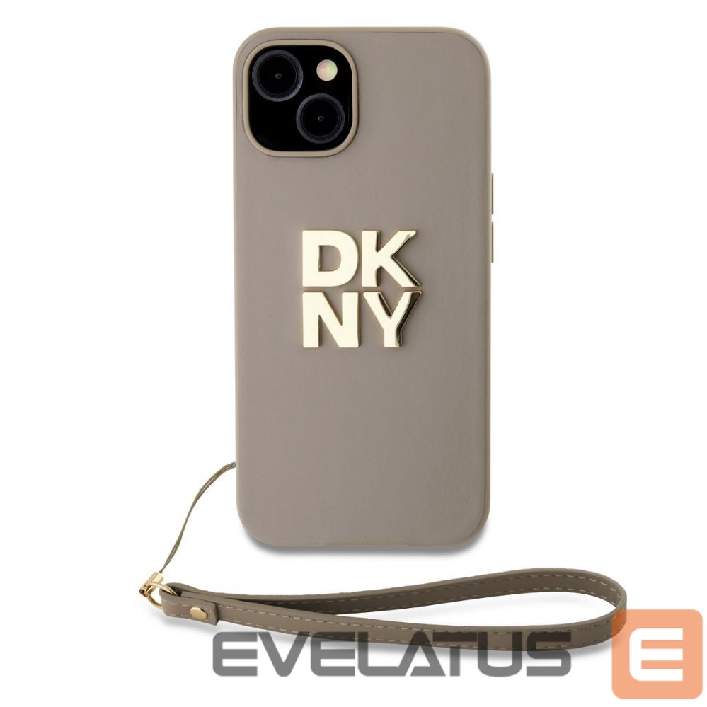 Aizmugurējais vāciņš DKNY Apple DKNY PU Leather Stack Logo Wrist Strap Case for iPhone 15 Beige