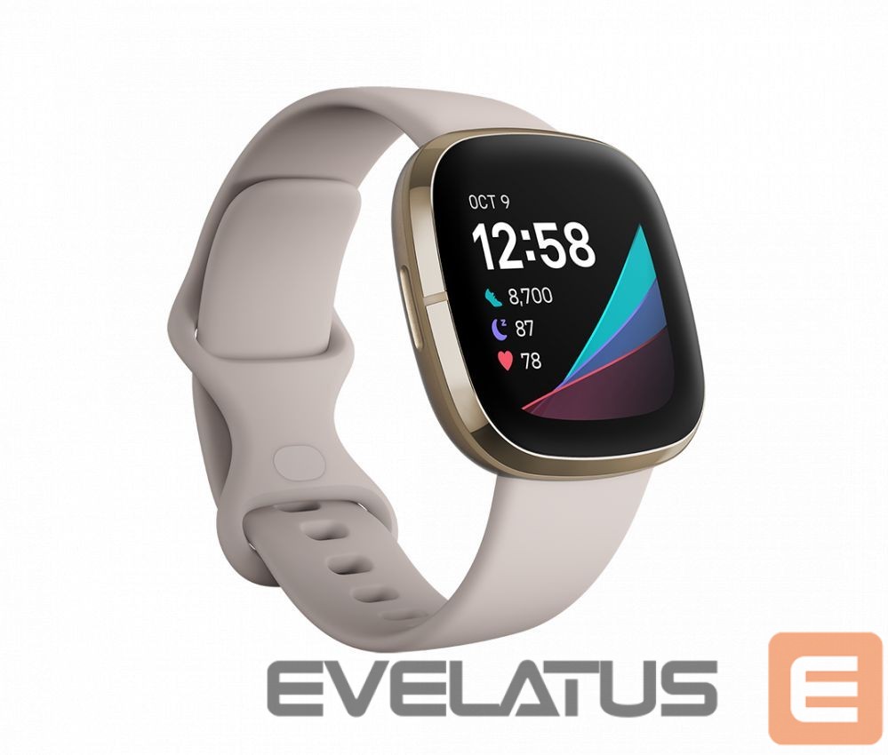 Viedpulksteni Fitbit Sense Lunar Soft Gold Stainless Steel White