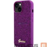 Aizmugurējais vāciņš Guess Apple iPhone 15 Sequin Script Logo Case Magenta
