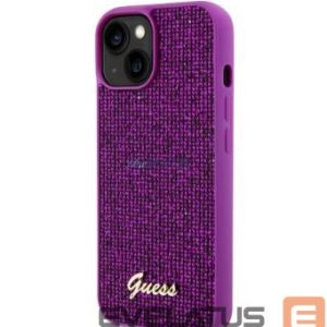 Aizmugurējais vāciņš Guess Apple iPhone 15 Sequin Script Logo Case Magenta