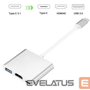 Parveidotājs iLike  HD1 3in1 USB-C (Type-C) Plug to HDMI 4K / USB 3.0 / USB-C Female Audio & Video Cable Adapter Silver