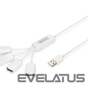 Cita datorprece Digitus  USB 2.0 Cable Hub, 4-Port 4x USB A/F, 1x USB A male, DC2.5mm (PSU not incl.) DA-70216 