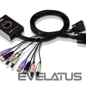 Serveru  - Citi piederumi Aten  2-Port USB DVI/Audio Cable KVM Switch with Remote Port Selector 