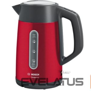 Tējkanna Bosch  Kettle DesignLine TWK4P434 Electric, 2400 W, 1.7 L, Stainless steel, 360° rotational base, Red/Black 