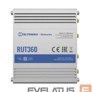 Rūteris Teltonika  Industrial Cellular Router RUT360 LTE CAT6 	1 x LAN ports, 10/100 Mbps, compliance with IEEE 802.3, IEEE 802.3u standards, supports auto MDI/MDIX crossover Mbit/s, Ethernet LAN (RJ-45) ports 2 x RJ45 ports, 10/100 Mbps, Mesh Support No, MU-MiMO Yes, 3G/4G data sharing, Antenna type 2 x SMA for LTE, 2 x RP-SMA for WiFi 