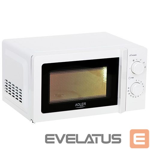 Mikroviļņu krāsns Adler Microwave Oven AD 6205 Free standing, 700 W, White, 5, Defrost, 20 L