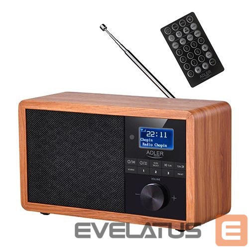 Interaktīvs risinājums Adler Radio DAB+ Bluetooth AD 1184 Display LCD, Black/Brown, Alarm function