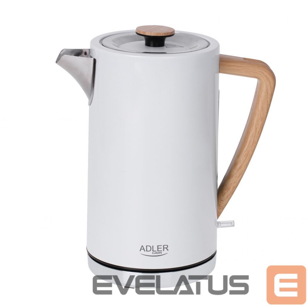 Tējkanna Adler Kettle AD 1347w Electric, 2200 W, 1.5 L, Stainless steel, 360° rotational base, White