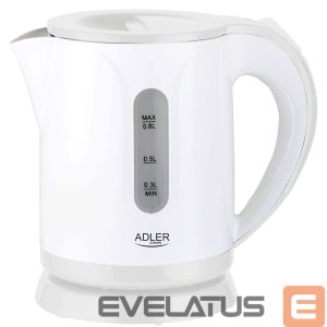 Tējkanna Adler  Kettle AD 1371w Electric, 850 W, 0.8 L, Stainless steel/Polypropylene, 360° rotational base, White 
