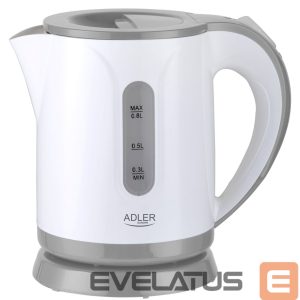 Tējkanna Adler  Kettle AD 1371g Electric, 850 W, 0.8 L, Stainless steel/Polypropylene, 360° rotational base, White/Grey 