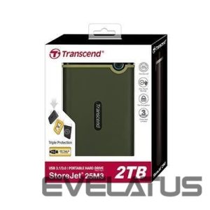 Cietais disks HDD Transcend  External HDD||StoreJet|2TB|USB 3.0|Colour Green|TS2TSJ25M3G 