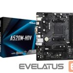 Pamatplate AMD procesorsiem Asrock  Mainboard||AMD A520|SAM4|MicroATX|1xPCI-Express 3.0 1x|1xPCI-Express 3.0 16x|1xM.2|Memory DDR4|Memory slots 2|1x15pin D-sub|1xDVI|1xHDMI|2xAudio-In|1xAudio-Out|2xUSB 2.0|4xUSB 3.2|1xPS/2|1xRJ45|A520M-HDV 