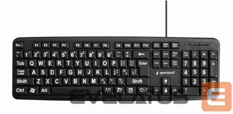 Datora tastatūra Gembird KEYBOARD STANDART USB ENG BIG/LETT. BLACK KB-US-103