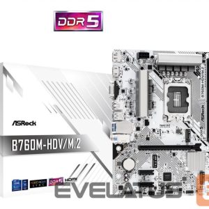 Pamatplate Intel procesorsiem Asrock  Mainboard||Intel B760 Express|LGA1700|Micro-ATX|Memory DDR5|Memory slots 2|2xPCI-Express 3.0 1x|1xPCI-Express 4.0 16x|1xM.2|1x15pin D-sub|1xHDMI|1xDisplayPort|1xAV-In|1xAV-out|1xMicrophone|2xUSB 2.0|3xUSB 3.2|1xUSB-C|1xRJ45|B760M-HDV/M.2 