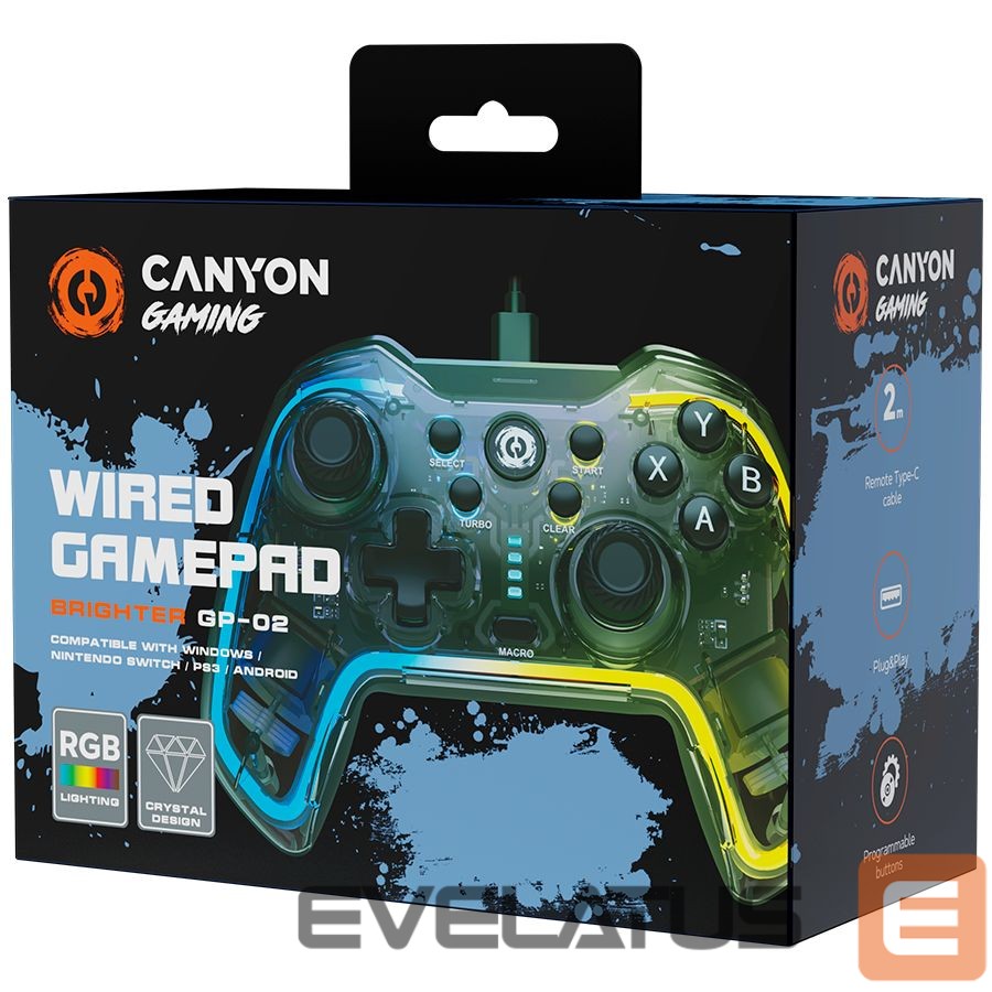 Kontrolieris Canyon gamepad Brighter GP-02 Wired Crystal Transparent