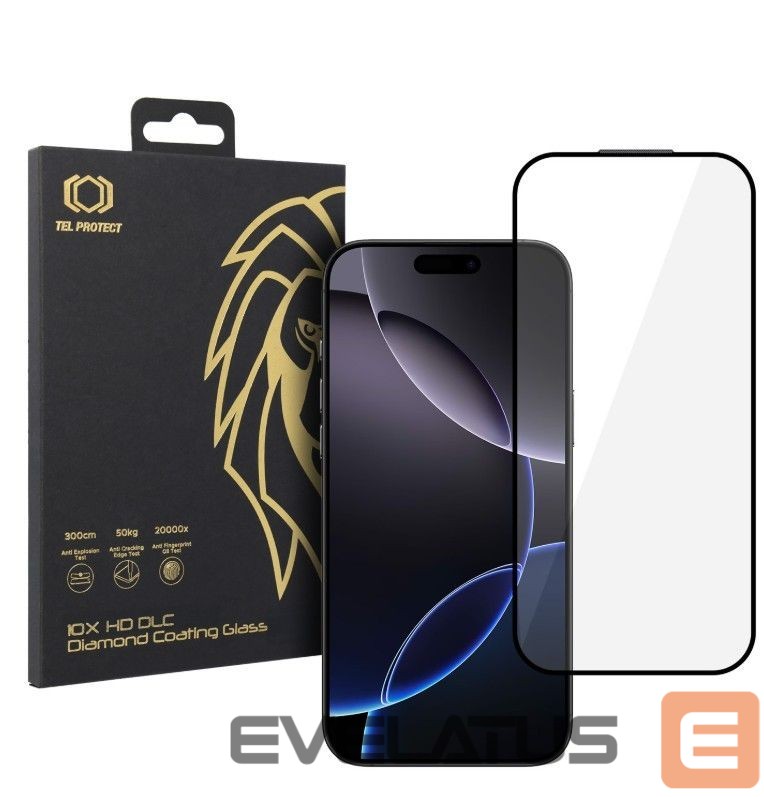 Aizmugurējais vāciņš iLike Apple Iphone 16 Pro Max 10X HD DLC Diamond Coating Tempered Glass Black