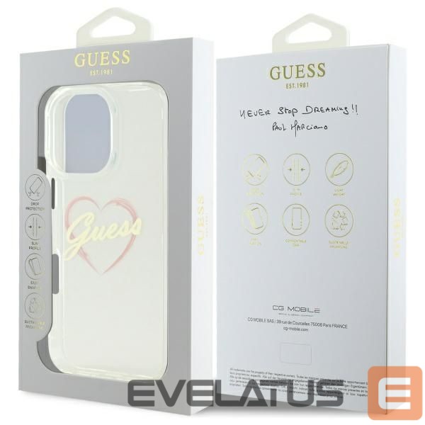 Cits mobilo telefonu aksesuārs Guess Guess IML Heart Case for iPhone 16 Pro - Transparent