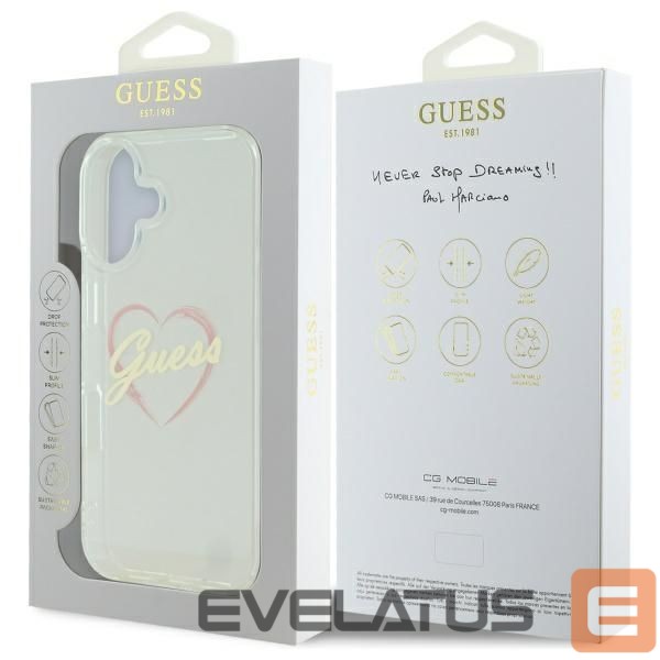 Cits mobilo telefonu aksesuārs Guess Guess IML Heart iPhone 16 Case - Transparent