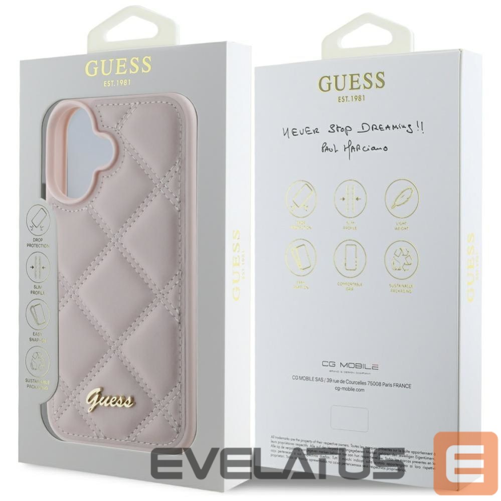 Cits mobilo telefonu aksesuārs Guess Guess Quilted Metal Logo iPhone 16 Case - Pink