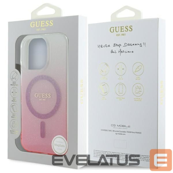 Cits mobilo telefonu aksesuārs Guess Guess IML Glitter Gradient MagSafe Case for iPhone 16 Pro - Pink
