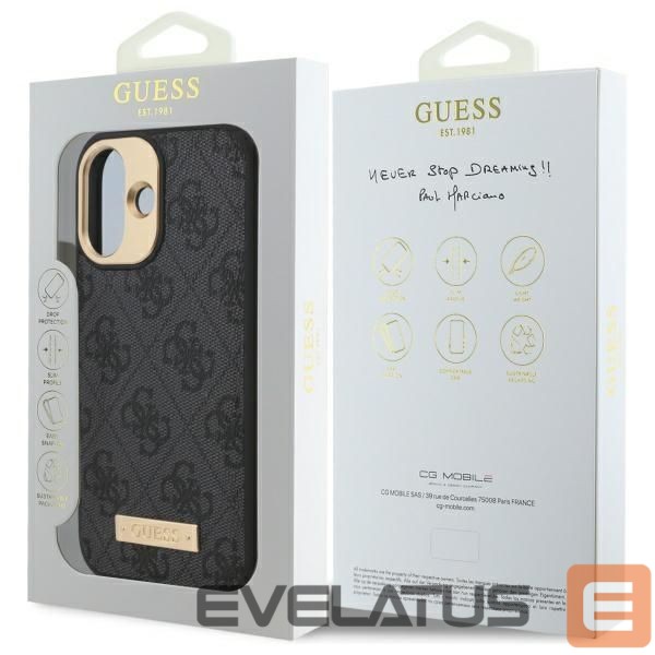 Cits mobilo telefonu aksesuārs Guess Guess 4G Logo Plate MagSafe iPhone 16 Case - Black