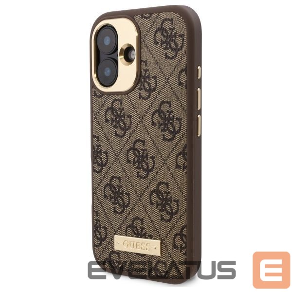 Cits mobilo telefonu aksesuārs Guess Guess 4G Logo Plate MagSafe iPhone 16 Plus Case - Brown