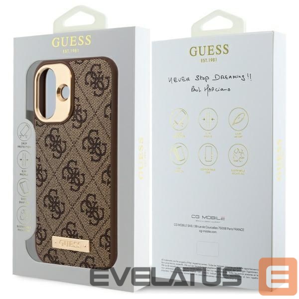 Cits mobilo telefonu aksesuārs Guess Guess 4G Logo Plate MagSafe iPhone 16 Plus Case - Brown