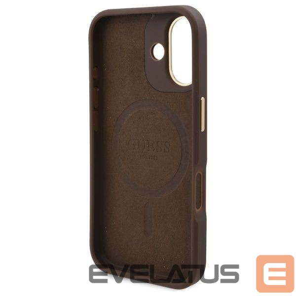 Cits mobilo telefonu aksesuārs Guess Guess 4G Logo Plate MagSafe iPhone 16 Plus Case - Brown
