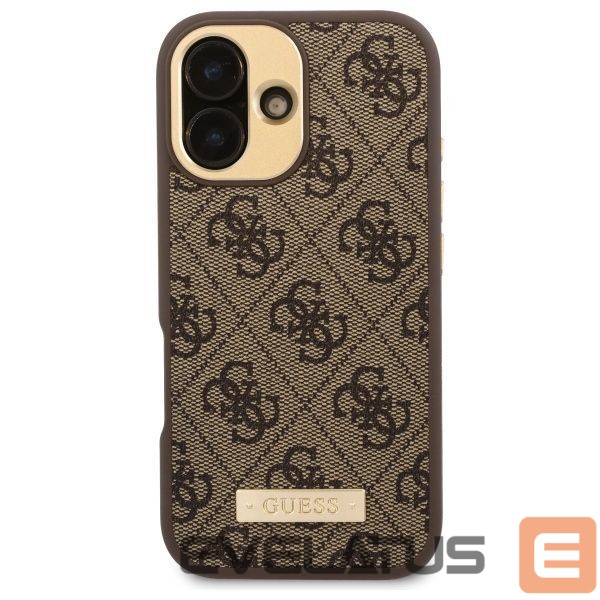 Cits mobilo telefonu aksesuārs Guess Guess 4G Logo Plate MagSafe iPhone 16 Plus Case - Brown