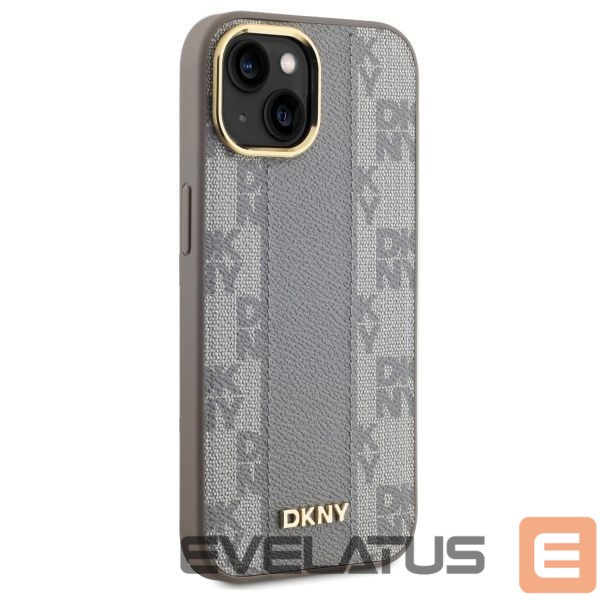 Cits mobilo telefonu aksesuārs DKNY DKNY Leather Checkered Mono Pattern MagSafe iPhone 15 Plus Case - Beige