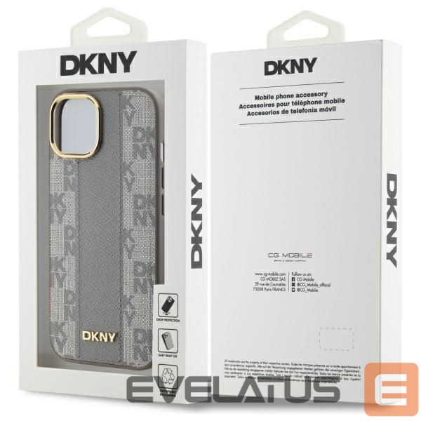 Cits mobilo telefonu aksesuārs DKNY DKNY Leather Checkered Mono Pattern MagSafe iPhone 15 Plus Case - Beige
