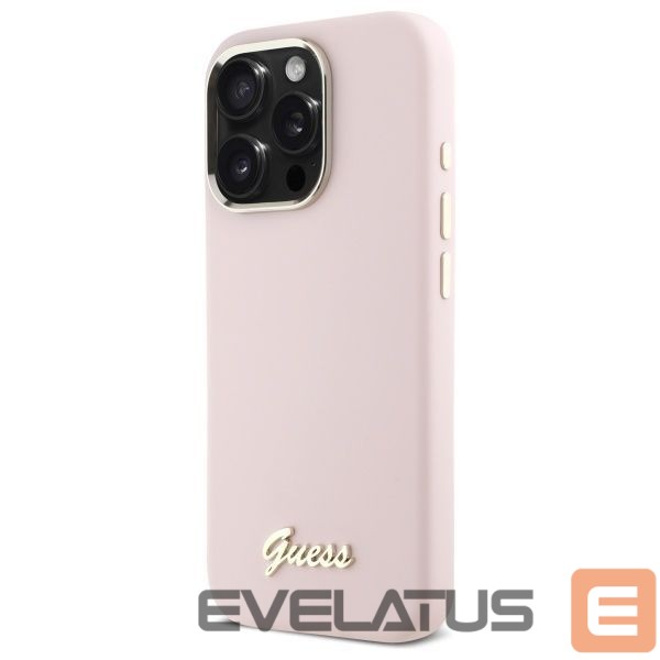 Cits mobilo telefonu aksesuārs Guess Guess Silicone Script Metal Logo & Frame iPhone 16 Pro Max Case - Pink