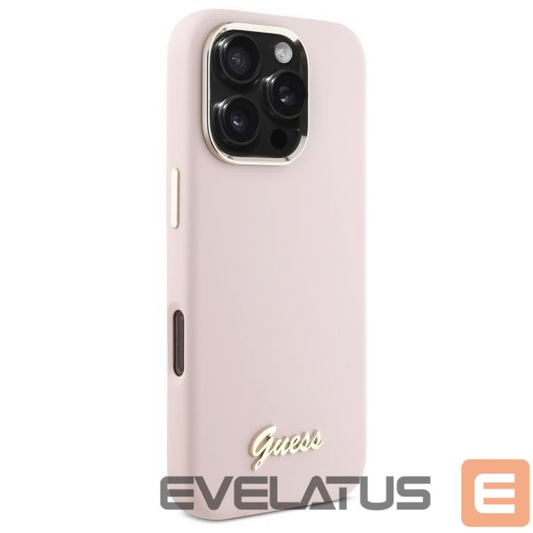 Cits mobilo telefonu aksesuārs Guess Guess Silicone Script Metal Logo & Frame iPhone 16 Pro Max Case - Pink