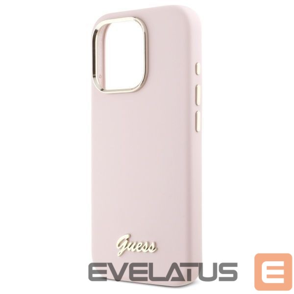 Cits mobilo telefonu aksesuārs Guess Guess Silicone Script Metal Logo & Frame iPhone 16 Pro Max Case - Pink