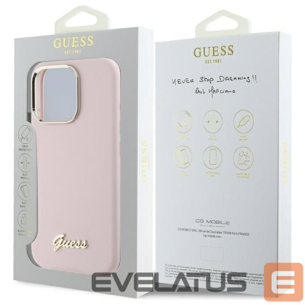 Cits mobilo telefonu aksesuārs Guess Guess Silicone Script Metal Logo & Frame iPhone 16 Pro Max Case - Pink