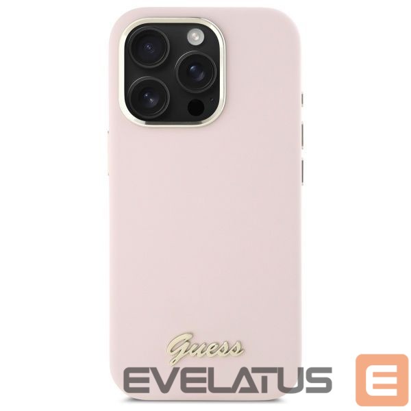 Cits mobilo telefonu aksesuārs Guess Guess Silicone Script Metal Logo & Frame iPhone 16 Pro Max Case - Pink