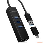 Rūteris Raidsonic  4 Port Hub with USB 3.0 Type-A, Type-C, Gigabit LAN Icy Box IB-HUB1419-LAN Black 