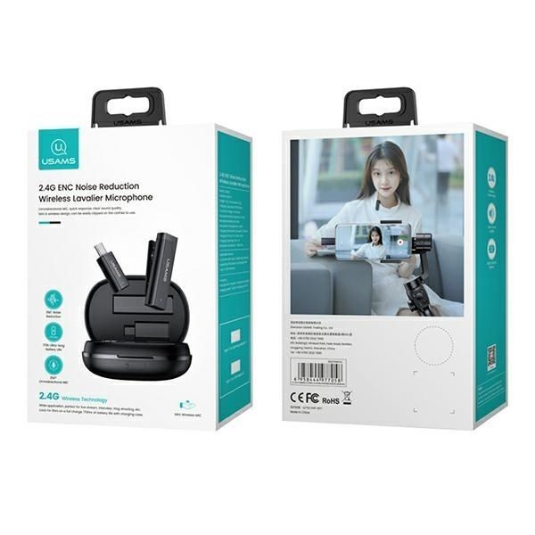 Bezvadu austiņas USAMS USAMS Bezprzewodowy mikrofon krawatowy ENC 2.4G Wireless Lavalier Microphone Lightning ZB244MKF01 (US-ZB244)