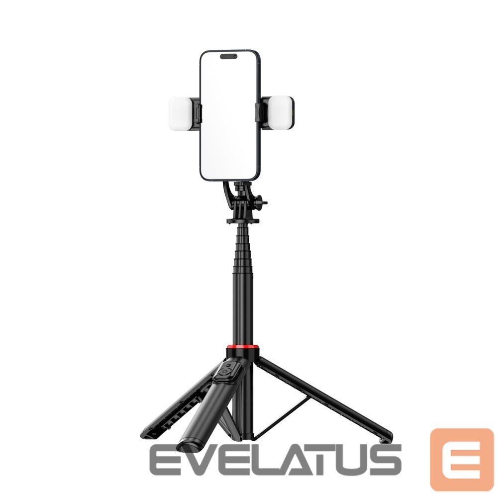 Foto un video aksesuārs Hurtel Selfie stick WC12YDS 1.3m aluminum alloy telescopic tripod with dual lamp and phone holder - black