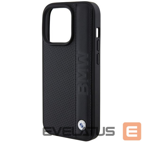 Aizmugurējais vāciņš BMW BMW Leather Textured & Stripe iPhone 15 Pro Max Case - Black