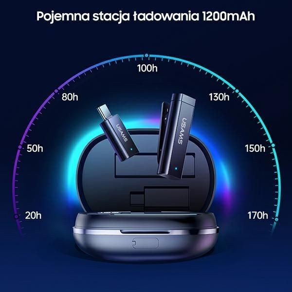 Bezvadu austiņas USAMS USAMS Bezprzewodowy mikrofon krawatowy ENC 2.4G Wireless Lavalier Microphone Lightning ZB244MKF01 (US-ZB244)
