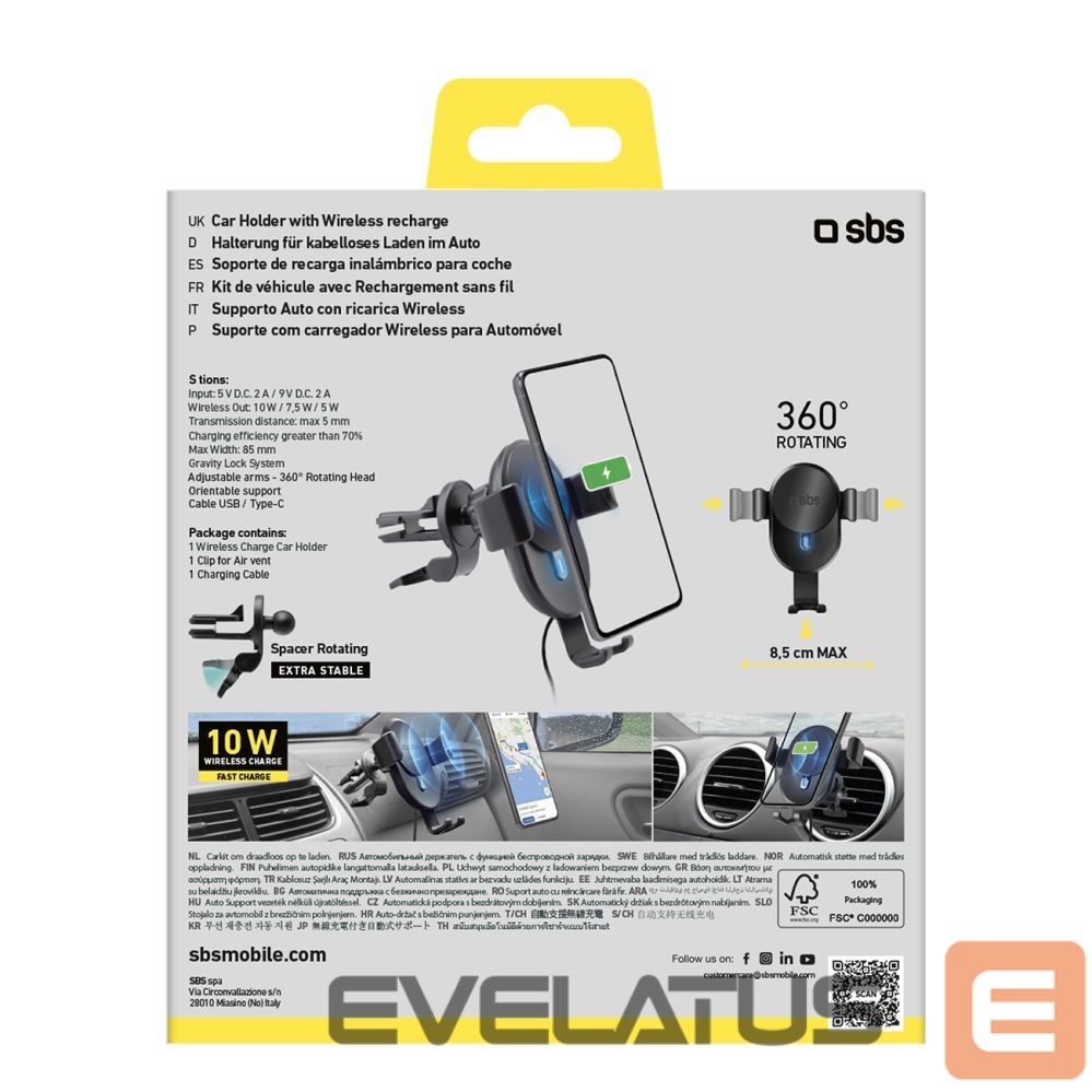 Dokstacija SBS Smartphone holder with inductive charger SBS TESUPWIR10CLIPSTG 10W - black
