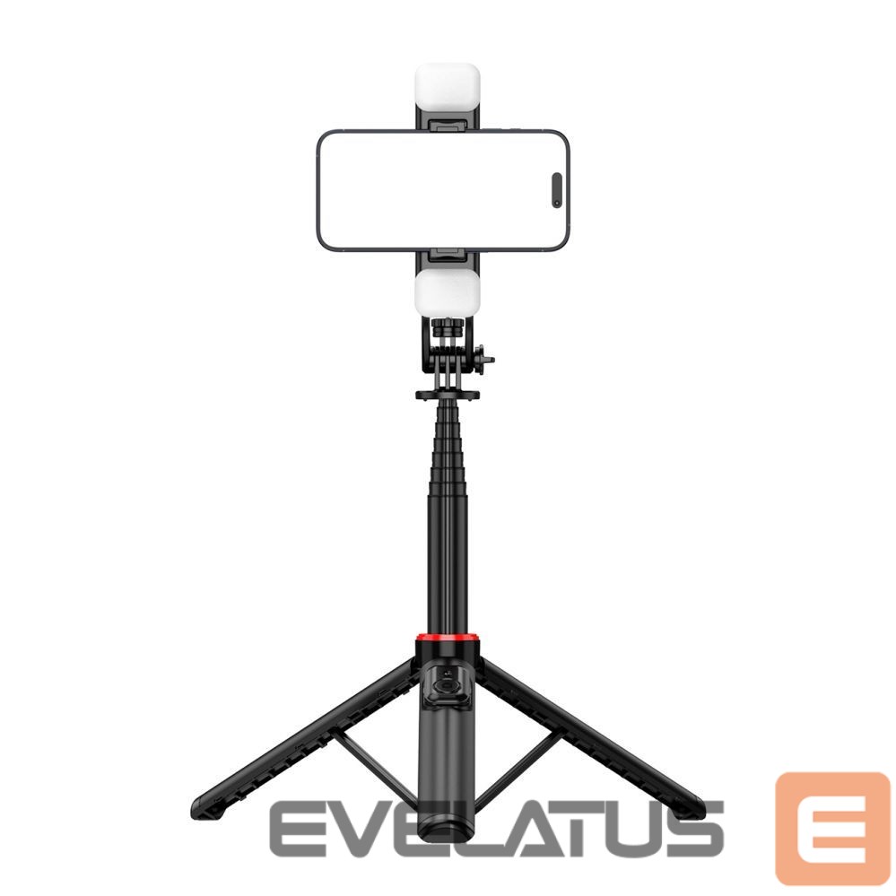Foto un video aksesuārs Hurtel Selfie stick WC12YDS 1.3m aluminum alloy telescopic tripod with dual lamp and phone holder - black