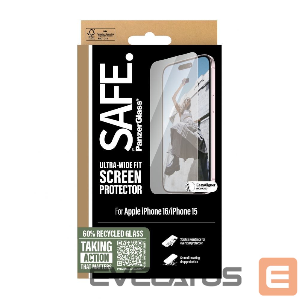 Aizmugurējais vāciņš PanzerGlass SAFE by Screen Protector iPhone 16 | Ultra-Wide Fit |